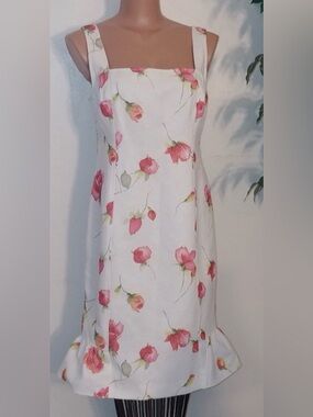 Girls' White Floral Sundress with Pink Rose Print